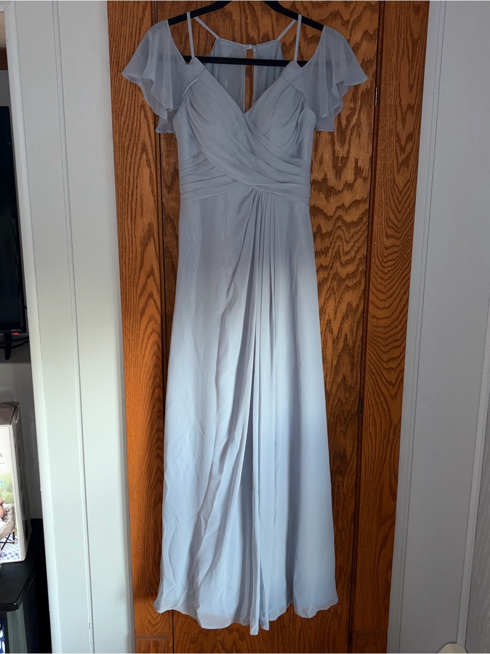 Azazie One-Shoulder Cold-Shoulder Chiffon Gown in Dusty Blue - Picture 3 of 8